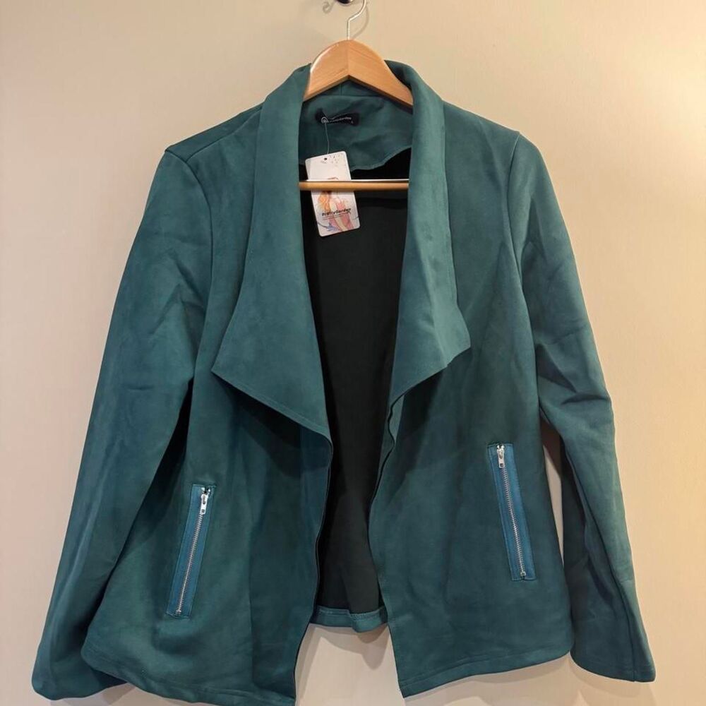Pretty Garden teal blazer with zipper pockets, size L